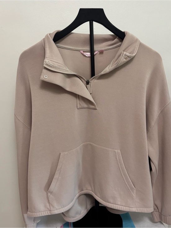 La Vie En Rose Tops - La Vie En Rose Women's Taupe Snap-Button Quarter-Zip Pullover